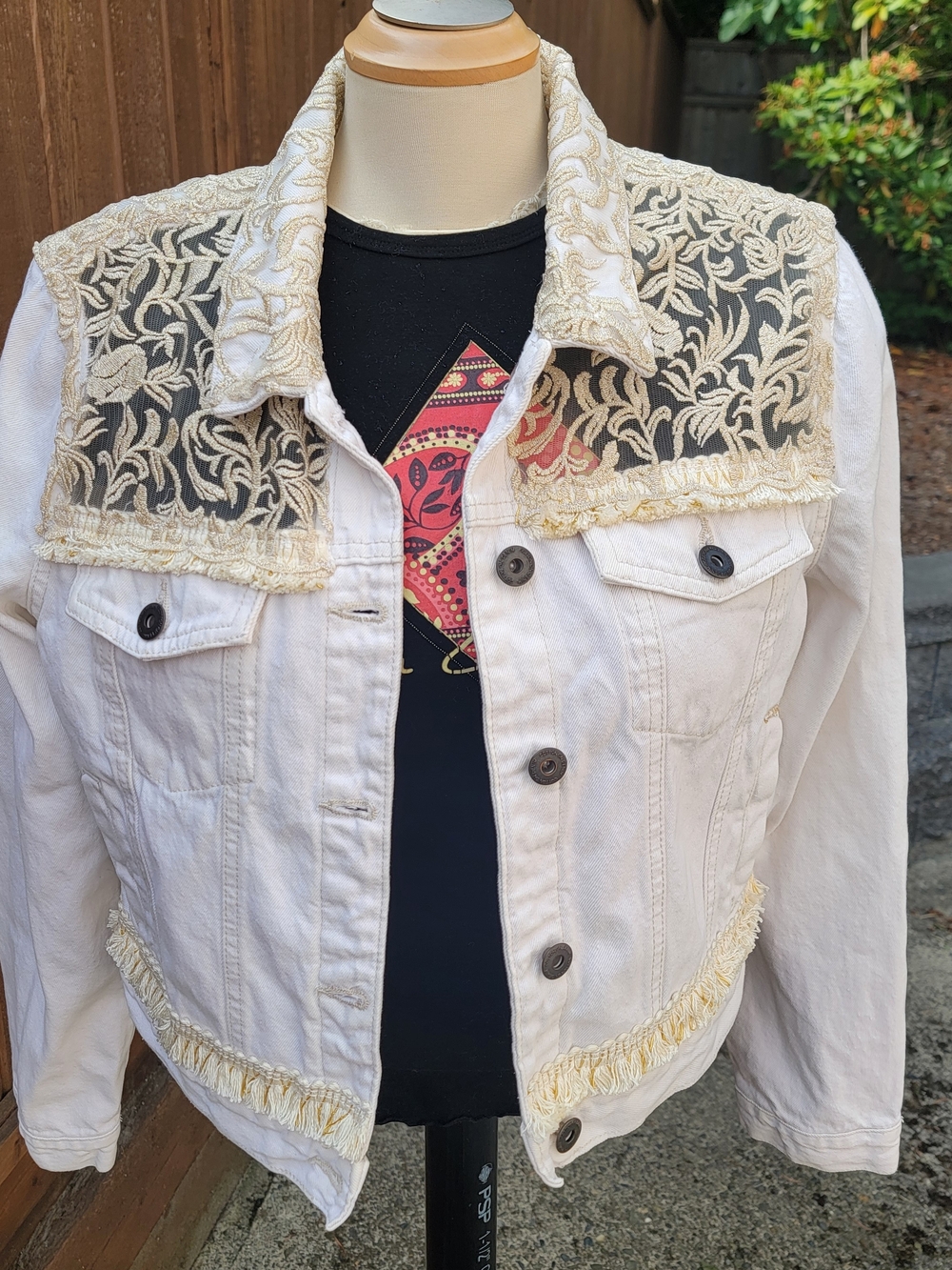 Upcycle Embellished White Women's Denim Jacket